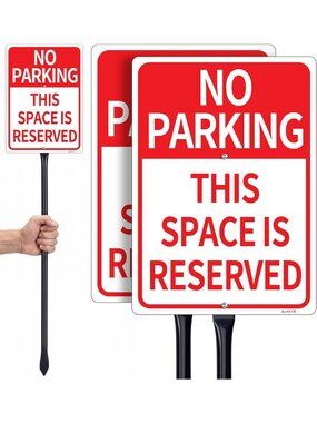 2 Pack Reserved Parking Signs with 35" Stake - Reflective, Weatherproof, Easy